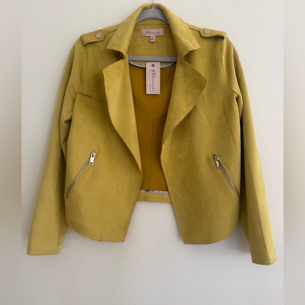 Philosophy mustard colored faux suede jacket.